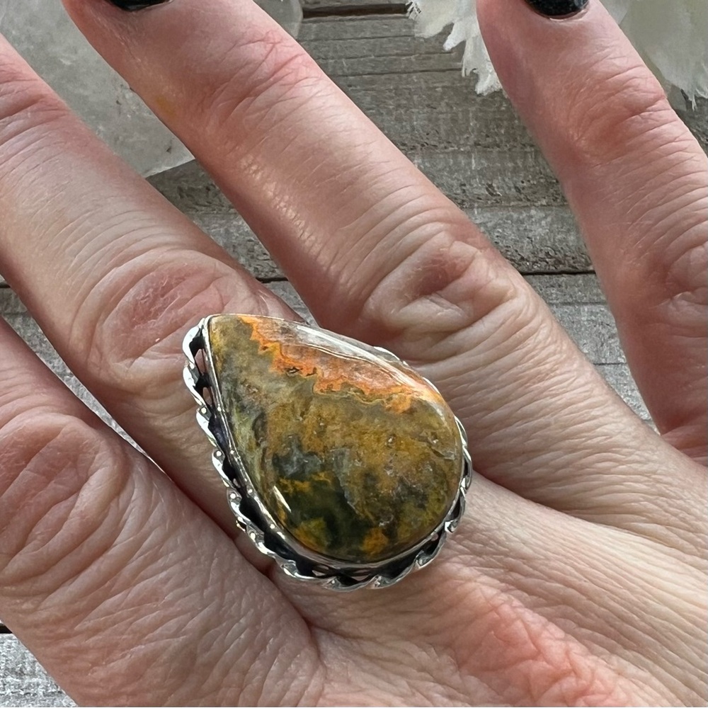 🌷Sterling Silver 925 Bumblebee Jasper Ring Size 8.75 Handmade New - Picture 6 of 10